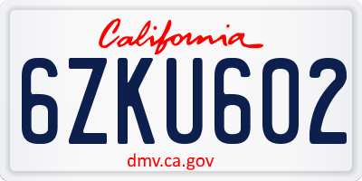 CA license plate 6ZKU602