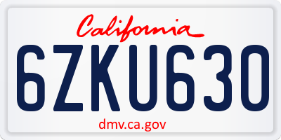 CA license plate 6ZKU630