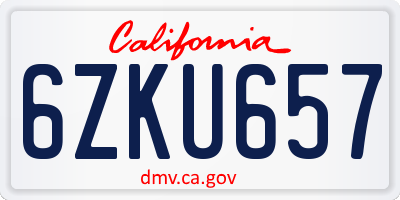 CA license plate 6ZKU657