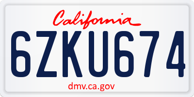 CA license plate 6ZKU674
