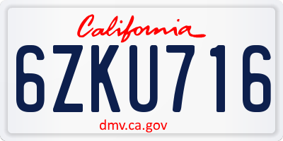 CA license plate 6ZKU716