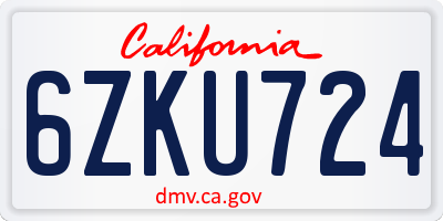 CA license plate 6ZKU724
