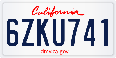 CA license plate 6ZKU741