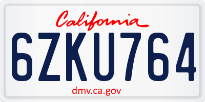 CA license plate 6ZKU764
