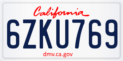 CA license plate 6ZKU769