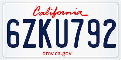 CA license plate 6ZKU792