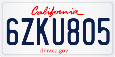 CA license plate 6ZKU805