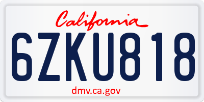 CA license plate 6ZKU818