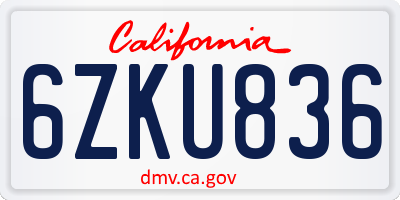 CA license plate 6ZKU836
