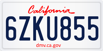 CA license plate 6ZKU855