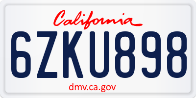 CA license plate 6ZKU898