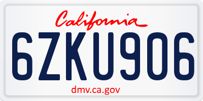 CA license plate 6ZKU906