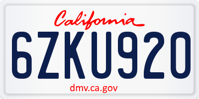 CA license plate 6ZKU920
