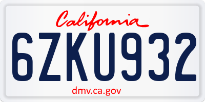 CA license plate 6ZKU932
