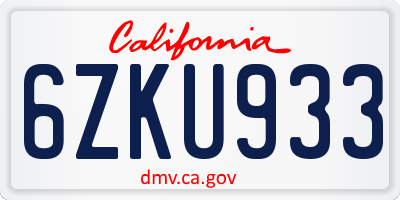 CA license plate 6ZKU933