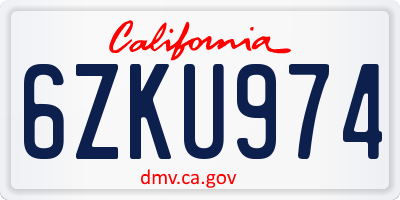 CA license plate 6ZKU974