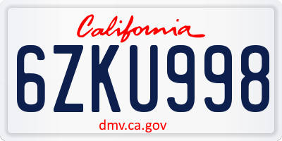 CA license plate 6ZKU998