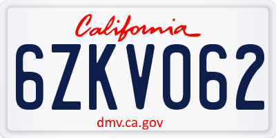 CA license plate 6ZKV062