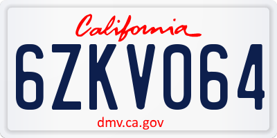 CA license plate 6ZKV064
