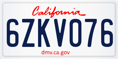CA license plate 6ZKV076