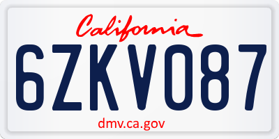 CA license plate 6ZKV087