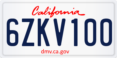 CA license plate 6ZKV100