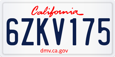 CA license plate 6ZKV175