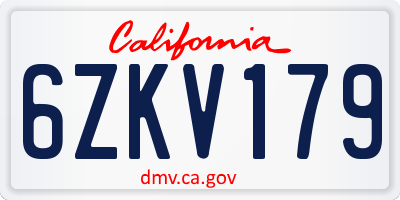 CA license plate 6ZKV179