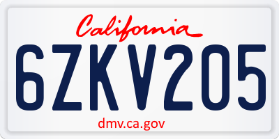 CA license plate 6ZKV205