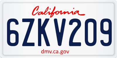 CA license plate 6ZKV209