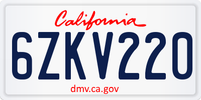 CA license plate 6ZKV220