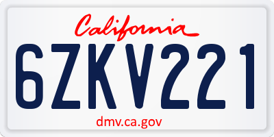 CA license plate 6ZKV221
