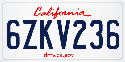 CA license plate 6ZKV236