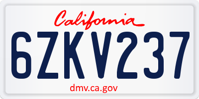 CA license plate 6ZKV237