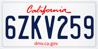 CA license plate 6ZKV259