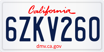 CA license plate 6ZKV260