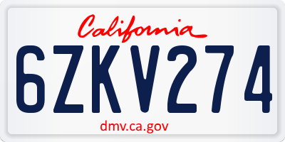 CA license plate 6ZKV274