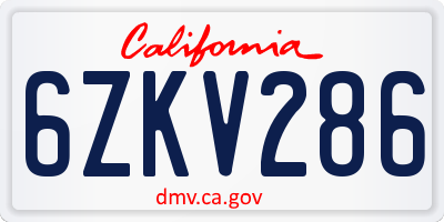 CA license plate 6ZKV286