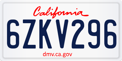 CA license plate 6ZKV296