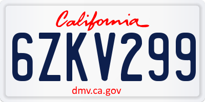 CA license plate 6ZKV299