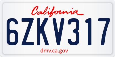 CA license plate 6ZKV317