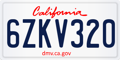 CA license plate 6ZKV320