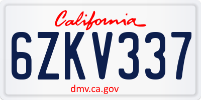 CA license plate 6ZKV337