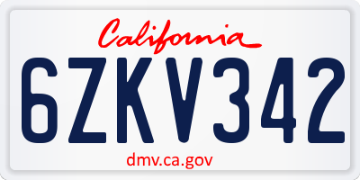 CA license plate 6ZKV342