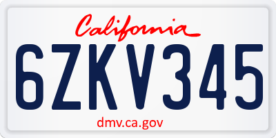 CA license plate 6ZKV345