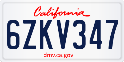 CA license plate 6ZKV347