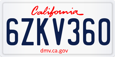 CA license plate 6ZKV360