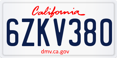 CA license plate 6ZKV380