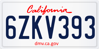 CA license plate 6ZKV393