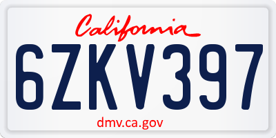 CA license plate 6ZKV397